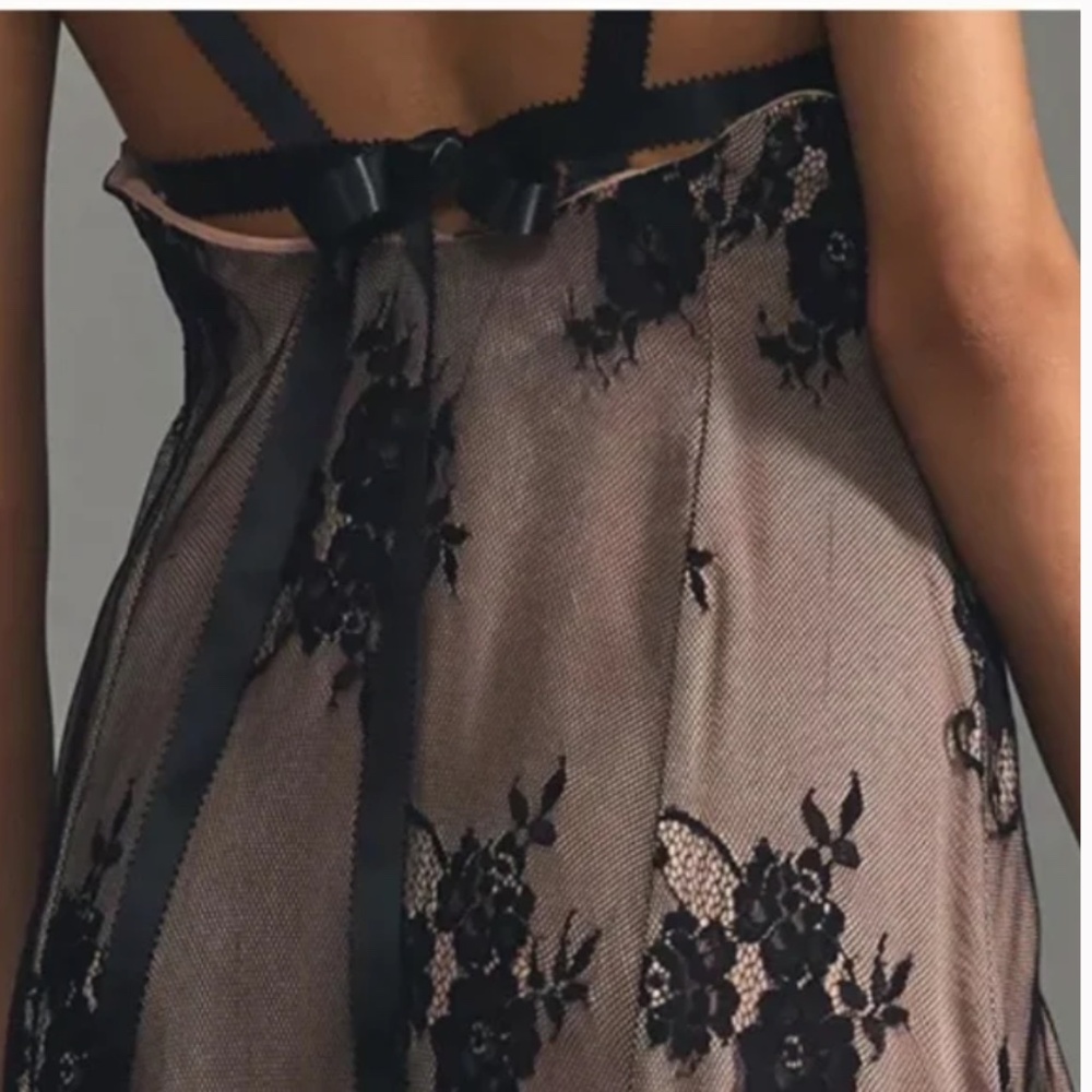 Lace Side-Slit Floral Classy Party Chic Glam Girly Midi Elegant Slip Dress - Picture 5 of 5